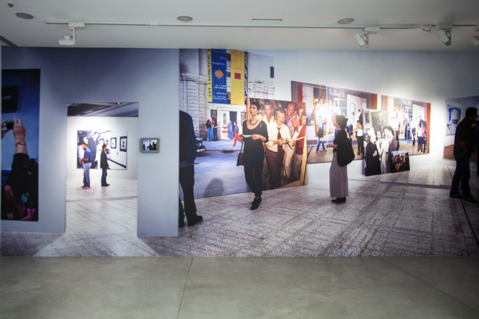 Khalil Rabah, Art Exhibition, 2011. Wallpaper, mixed media, 699 x 298.5 cm. Courtesy of the artist. Image courtesy of Sharjah Art Foundation